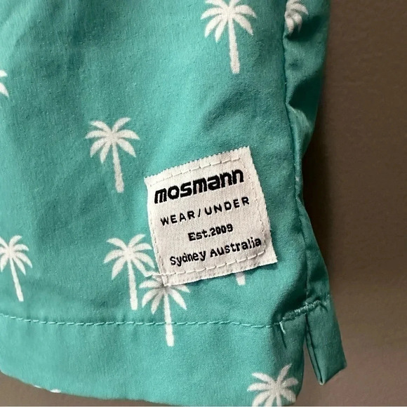 Mosmann Australia swim Trunks. Size Large. Teal with palm trees. EUC - Picture 6 of 7
